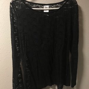 Rock 47 Solid Black Lace L/S Tee
